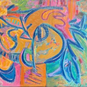 Gilbert Pelissier (1924) - Sans titre (Vibrant Pink Orange and Blue Abstract)