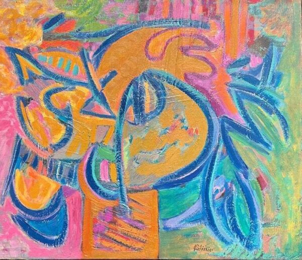 Gilbert Pelissier (1924) - Sans titre (Vibrant Pink Orange and Blue Abstract)
