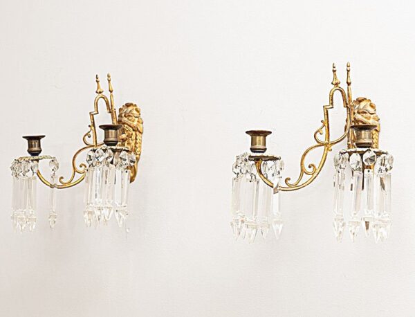 APLIQUES 2 Uds. sin electrificar 1870 dorados y cristal - Imagen 6